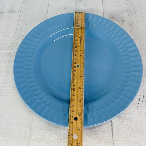 Coventry SKINNY HEX Blue Embossed Rim Design Stoneware 11" Dinner Plates Set 4 - Picture 11 of 16
